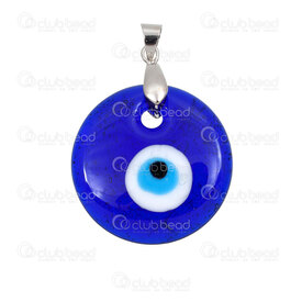 1413-2219 - Pendentif de Verre Rond Mauvais Œil 30x7mm Bleu avec Beliere Metal 5pcs 1413-2219,Autres,montreal, quebec, canada, beads, wholesale