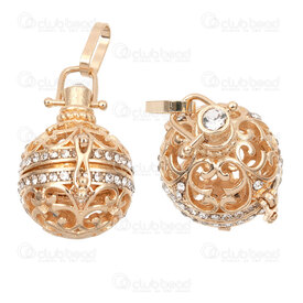 1413-2306-05KGL - Bola de grossesse Métal Pendentif Rond avec Motif Fantaisie et Pierres (carillon 15mm seulement) Or KC 1 pc 1413-2306-05KGL,Bolas de grossesse,montreal, quebec, canada, beads, wholesale