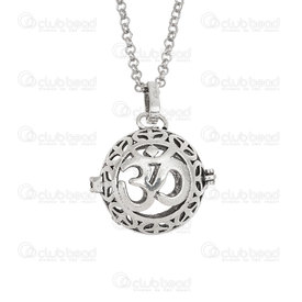 1413-2306-15 - Metal Bola Pregnancy Pendant Chain Necklace 42\" Nickel Round pendant OM sign 1 pc 1413-2306-15,bola grossesse,montreal, quebec, canada, beads, wholesale