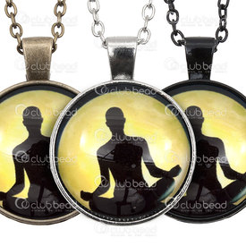 1413-2307-29 - Metal Yoga Pendant Round 28MM With Chain Nickel With glasscabochon Meditation 1413-2307-29,Clearance by Category,Others,montreal, quebec, canada, beads, wholesale