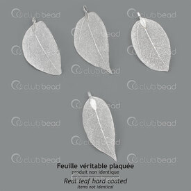 1413-5011-01SL - Metal Pendant Hard Coated Real Leaf Assorted Appearance App. 69x34mm Silver 1pc 1413-5011-01SL,Pendants,Metal,montreal, quebec, canada, beads, wholesale