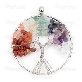 1413-5012-07 - Metal Pendant Tree of Life round 50mm with stone chips 1pc 1413-5012-07,1413-5012,montreal, quebec, canada, beads, wholesale
