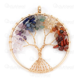 1413-5012-07GL - Spiritual Metal Pendant Tree of Life Round 50mm with Stone Chips Gold 1pc 1413-5012-07GL,Metal,montreal, quebec, canada, beads, wholesale