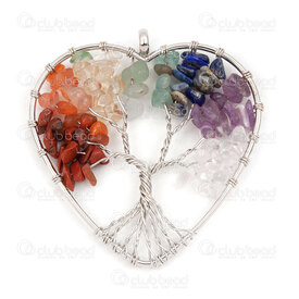 1413-5012-07H - Spiritual Metal Pendant Tree of Life Heart 53x52mm with Stone Chips Natural 1pc 1413-5012-07H,Pendants,Semi-precious Stone,montreal, quebec, canada, beads, wholesale