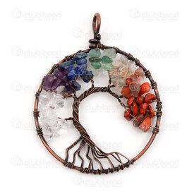 1413-5012-07OXCO - Spiritual Metal Pendant Tree of Life Round 65x50x3.5mm with Stone Chips Coiled Wire Antique Copper with Bail 1pc 1413-5012-07OXCO,Pendants,Semi-precious Stone,montreal, quebec, canada, beads, wholesale