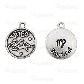 1413-5012-2001 - Spiritual Metal Pendant Round Virgo Zodiac 20x17x1.5mm with Loop Natural 20pcs 1413-5012-2001,1413-5,montreal, quebec, canada, beads, wholesale