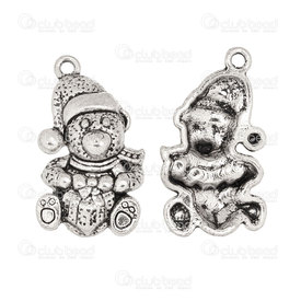 1413-5017-03 - Christams Metal Pendant Teddy Bead with Gift 25x17mm Nickel 10pcs 1413-5017-03,Clearance by Category,Metal,montreal, quebec, canada, beads, wholesale