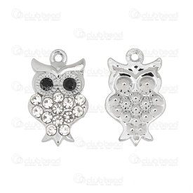 1413-5110-03 - Animal Metal charm Owl with rhonestone 20x12mm Nickel 10pcs 1413-5110-03,Clearance by Category,Metal,montreal, quebec, canada, beads, wholesale