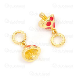 1413-5111-1201 - Nature Metal Charm Mushroom 9.5x8mm with Red Cloisonne Enamel and Slider Bead 2x7mm 4.5mm Hole Gold 4pcs 1413-5111-1201,Pendants,Metal,montreal, quebec, canada, beads, wholesale