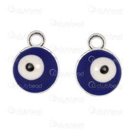 1413-5112-12081 - Spiritual Metal Charm Round Evil Eye 10.5x8x4.5mm Blue Silver with Loop 20pcs 1413-5112-12081,Metal,montreal, quebec, canada, beads, wholesale