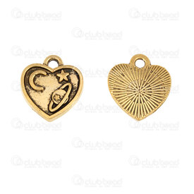 1413-5114-11GL - Cœur Metal Breloque Cœur 12.5x11.5x1.5mm Motif Etoile-Lune avec Boucle Couleur Or 50pcs 1413-5114-11GL,Pendentifs,Métal,montreal, quebec, canada, beads, wholesale