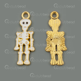 1413-5163-GL - Metal Pendant Skeleton 25.5x10x1.5mm with White Enamel and Loop Gold 10pcs 1413-5163-GL,A,montreal, quebec, canada, beads, wholesale