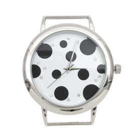 *1500-0061-01 - Metal Watch Face Round 42x52mm Black/White With Dots Without Numbers 1pc !BATTERY NOT INCLUDED! *1500-0061-01,Cadrans de montre,Round,Metal,Watch Face,Round,42x52mm,White,Black/White,Metal,With Dots,Without Numbers,1pc,China,Dollar Bead,montreal, quebec, canada, beads, wholesale