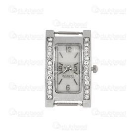 1500-1001-003 - Watch Face 9X7MM Rectangle Nickel Old White Font with Fancy Clear Stone 1pc !BATTERY NOT INCLUDED! 1500-1001-003,montreal, quebec, canada, beads, wholesale