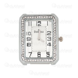 1500-1001-43 - Watch Face Fancy Rectangle 35x27mm with Rhinestone Crystal Nickel Chrome Font 1pc !BATTERY NOT INCLUDED! 1500-1001-43,montreal, quebec, canada, beads, wholesale