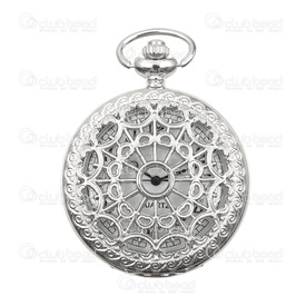 1500-1002-003 - Pocket Watch 45MM Round Nickel Withe Font with Spider Net Cover and Bail 1pc !BATTERY NOT INCLUDED! 1500-1002-003,1500-1002,montreal, quebec, canada, beads, wholesale
