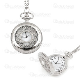 1500-1002-15 - Pocket watch Round 45mm Nickel Fancy Design White Font 1pc !BATTERY NOT INCLUDED! 1500-1002-15,1500-1002,montreal, quebec, canada, beads, wholesale