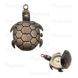 1500-1002-17OXBR - Pocket Watch Face Turtle 38x29.5x14mm Antique Brass Old White Font 1pc !BATTERY NOT INCLUDED! 1500-1002-17OXBR,1500-1002,montreal, quebec, canada, beads, wholesale