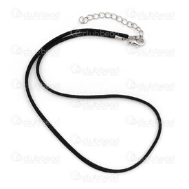 1602-0313-2.3 - Suedine Necklace 2.3mm withMetal Clasp Black 16\' (42cm) and Extension Chain (2cm) 10pcs 1602-0313-2.3,suédine,montreal, quebec, canada, beads, wholesale