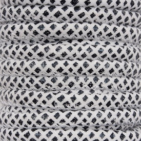 1602-0436-01 - DISC PU round cord 3mm, stitched suede immitation white with black diamond dot 5meter/roll ?? 1602-0436-01,montreal, quebec, canada, beads, wholesale