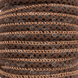 1602-0436-03 - PU round cord 3mm, stitched suede immitation brown with black diamond dot 5meter/roll ??? 1602-0436-03,montreal, quebec, canada, beads, wholesale