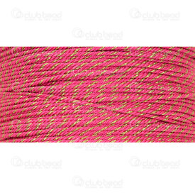 1604-0401-0.81 - Cordon Polyester 1mm Torsade Fushia avec Fil Or Rouleau 30m 1604-0401-0.81,cordon,montreal, quebec, canada, beads, wholesale