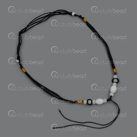 1608-5201-BK - Semi Finish Necklace Rattail Flat 3mm Black Adjustable (18-24") with White Bead 5pcs 1608-5201-BK,Threads and Cords,Rat tail,montreal, quebec, canada, beads, wholesale