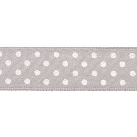 *1610-1010-03 - Silk Ribbon 1'' (2.54cm) White Polka Dots Grey 25 Yards *1610-1010-03,montreal, quebec, canada, beads, wholesale