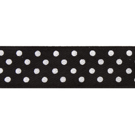 1610-1011-01 - Silk Ribbon 5/8'' (1.59cm) White Polka Dots Black 25 Yards 1610-1011-01,montreal, quebec, canada, beads, wholesale