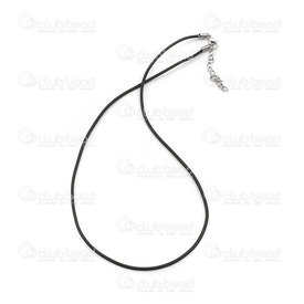 1619-0140-1.5 - Colier Caoutchouc Noir 1.5mm avec Fermoir et Chaîne d'Extension 40-50cm 10pcs 1619-0140-1.5,161,montreal, quebec, canada, beads, wholesale
