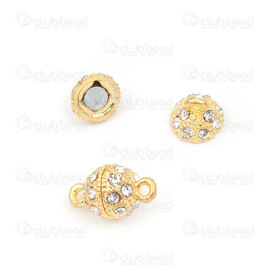 1702-0455-GL - Metal Magnetic clasp round 8mm with rhinestone crystal Gold 5pcs 1702-0455-GL,Findings,Clasps,Magnetic,montreal, quebec, canada, beads, wholesale
