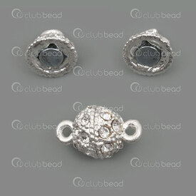 1702-0455-SL - Metal Magnetic clasp round 8mm with rhinestone crystal Silver 5pcs 1702-0455-SL,montreal, quebec, canada, beads, wholesale