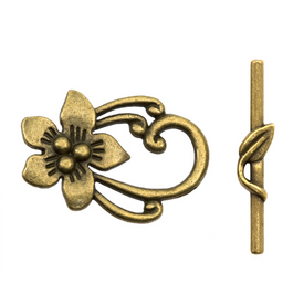 1702-0903-OXBR - Metal Toggle Clasp Fancy Flower 20X30MM Antique Brass Nickel Free 10 Set 1702-0903-OXBR,Antique Brass,Metal,Toggle Clasp,Flower,Fancy Flower,20X30MM,Antique Brass,Metal,Nickel Free,10pcs,China,montreal, quebec, canada, beads, wholesale