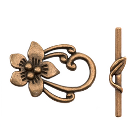 1702-0903-OXCO - Metal Toggle Clasp Fancy Flower 20X30MM Antique Copper Nickel Free 10 Set 1702-0903-OXCO,montreal, quebec, canada, beads, wholesale