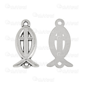 1703-0175-WH - metal link Ichthys fish and cross nickel free nickel 24*13mm 1.5g 20pcs 1703-0175-WH,Links connectors,Metal,montreal, quebec, canada, beads, wholesale