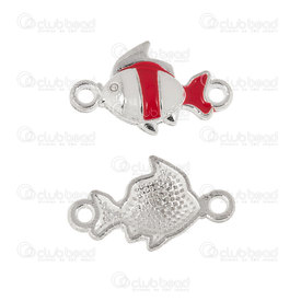 1703-0237-03 - Metal Connector Fish shape 14x11mm Red-White Nickel 10pcs 1703-0237-03,montreal, quebec, canada, beads, wholesale