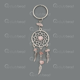 1706-0312-03 - Metal Key Ring 25mm Dreamcatcher 28mm Rose Quartz Chips Natural 1pc 1706-0312-03,Finished jewelry,Key-rings,montreal, quebec, canada, beads, wholesale