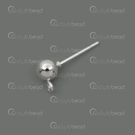 1708-0309-SL - Métal Clou D'oreille Bille Avec Anneau Argent 5mm 50pcs 1708-0309-SL,stud earring,montreal, quebec, canada, beads, wholesale