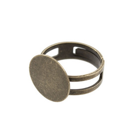 1711-0145-OXBR - Metal Finger Ring Adjustable size With Round 15mm Plate 20mm Diameter Antique Brass Nickel Free 10pcs 1711-0145-OXBR,montreal, quebec, canada, beads, wholesale