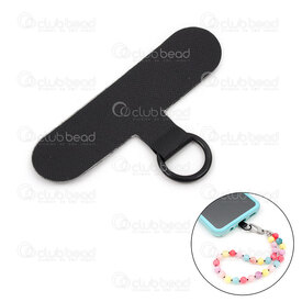 1715-0003-BLK - PU Cell Phone Lanyard Tether 60x16mm with 14mm Ring Inner Diameter 9mm Black 5pcs 1715-0003-BLK,Findings,Cell phone tether patch,montreal, quebec, canada, beads, wholesale