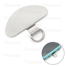 1715-0005 - Stainless Steel Cell Phone Lanyard Tether 40x26x0.3mm with \'\'D\'\' Ring 10x12mm Inner Diameter 6x9mm Natural 6pcs 1715-0005,Findings,Cell phone tether patch,montreal, quebec, canada, beads, wholesale