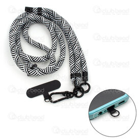1715-0120-01 - Polyester Cell Phone Lanyard 140x1cm Black-White Design with Alluminium Clasp and Tether 1pc 1715-0120-01,Findings,Cell phone tether patch,montreal, quebec, canada, beads, wholesale