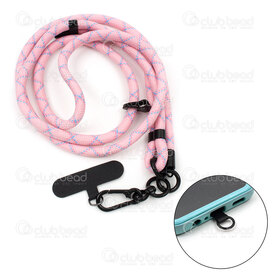 1715-0120-03 - Polyester Cell Phone Lanyard 140x1cm Pink-Blue Design with Alluminium Clasp and Tether 1pc 1715-0120-03,Findings,Cell phone tether patch,montreal, quebec, canada, beads, wholesale