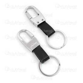 1717-0139-WH - Metal Key Ring 32mm with Clasp 41x21x8mm and Leather Attachment Natural 2pcs 1717-0139-WH,anneaux noir,montreal, quebec, canada, beads, wholesale