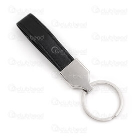 1717-0143-WH - Metal Key Chain Handle with 32mm Flar split Ring and PU Black Stripe 15x114mm Natural 2pcs 1717-0143-WH,anneaux metal,montreal, quebec, canada, beads, wholesale