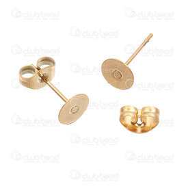 1720-0071-CGL - Stainless Steel 304 Earring Stud 6mm Round Plate with Clutch Gold Plated 50pcs 1720-0071-CGL,Findings,Earrings,montreal, quebec, canada, beads, wholesale