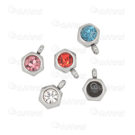 1720-0185 - Stainless Steel 304 Charm Hexagone With Rhinestones 7x9mm Assorted stone colors Natural 5pcs 1720-0185,Beads,Metal,5pcs,Charm,Metal,Stainless Steel 304,7X9MM,Hexagone,With Rhinestones,Grey,Natural,Assorted stone colors,China,5pcs,montreal, quebec, canada, beads, wholesale