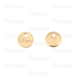 1720-0194-01-ENGGL - Stainless Steel Charm Disk Round 6x0.8mm engraved "S.Steel" Gold Plated 20pcs 1720-0194-01-ENGGL,Findings,Stainless Steel,montreal, quebec, canada, beads, wholesale