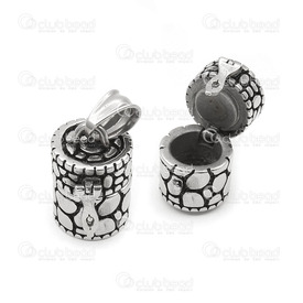 1720-2000-01 - DISC Stainless Steel 304 Pendant Mystery box Cylinder With engraved design 14x17.5mm 1pc 1720-2000-01,Pendants,Lockets,Pendant,Mystery box,Metal,Stainless Steel 304,14x17.5mm,Cylinder,With Engraved Design,Grey,China,1pc,montreal, quebec, canada, beads, wholesale