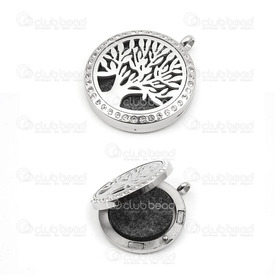 1720-2000-013 - Stainless Steel 304 Pendant Essential Oil Diffuser Locket Round Tree of life 30mm With Rhinestones Natural 1pc 1720-2000-013,30MM,Pendant,Essential Oil Diffuser Locket,Metal,Stainless Steel 304,30MM,Round,Tree of life,Grey,Natural,With Rhinestones,China,1pc,montreal, quebec, canada, beads, wholesale